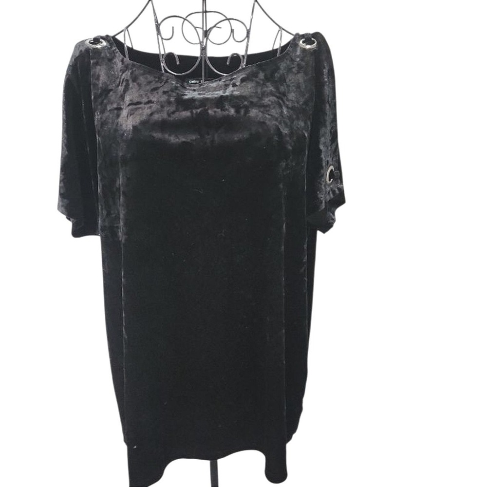 Cable & Gauge Crushed Velvet Top Womens XL Black Cold Shoulder Grommet Edgy Bold
